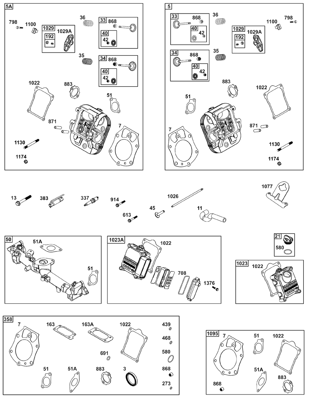 Cylinder Head Group Diagram and Parts List for 54E177-0011-J1  Briggs and Stratton Engine